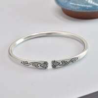 wholesale 9999 Silver Adjustable Open-End Hand-Hammered Engraved Peony Pattern Vintage Bohemian Bracelet for Women-Vintage model (1000076) Pure silver