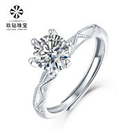 S925 Silver Moissanite Six-Claw Light Luxury Adjustable Ring-R9251 Moissanite 1 carat/6.5mm