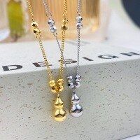wholesale S925 Sterling Silver Plain Solid Silver Gourd Necklace, Fashionable Chinese Style Niche Design Versatile Collarbone Chain-Crushed Silver Gourd Necklace - White Gold &gt; 925 Silver