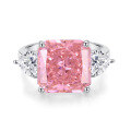wholesale S925 Sterling Silver Women's Ins Style Cross-Border Pink Sugar Cube Ring High Carbon Diamond Ice-Cut Gemstone Wholesale-0-8