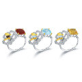 wholesale S925 Silver Designer Natural Citrine Ring with Naturalistic Butterfly Flower Opening Adjustable Ring-0-3