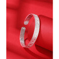wholesale 9999 Pure Silver Ethnic Style Mother's Bracelet, Retro Wide Version Six-Character Mantra Heart Sutra Solid Open-Ended Sterling Silver Bangle-0-0