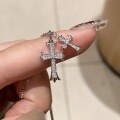 wholesale S925 Sterling Silver Maker's Double Cross Diamond Inlaid Necklace for Women, Fashionable, Unique, Minimalist, and Versatile Collarbone Jewelry-0-5