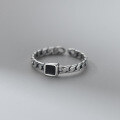 wholesale S925 silver open ring women's Thai silver geometric black square vintage Korean style jewelry J9778-0-2