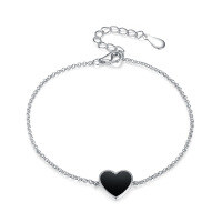 wholesale 925 Sterling Silver Black Onyx Inlaid Heart-shaped Earring and Necklace Set with an Ins Luxe Advanced Feel-Black Onyx Bracelet 925 Silver