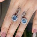 Gold-Plated 925 Silver Lab-Created Blue Spinel 6*8mm 15ct Stud Earrings-0-2