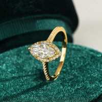 18K Gold Plated S925 Silver Heart Shaped Moissanite Ring with Halo Setting-1ct (set with zircon)  7 yards
