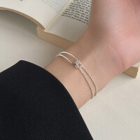 wholesale S925 Sterling Silver Stylish Double-Layer Chain Knot Bracelet, Ins Style High-End Fashion Accessory S6282-S925 Silver Bracelet>925 Silver