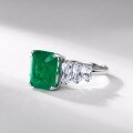 wholesale S925 Sterling Silver Cross-Border New Simple Geometric Synthetic Emerald Ring, Luxurious High-End Feel, Cross-Border Hot Item-0-2
