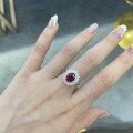wholesale 925 Sterling Silver Commute Lady Dior Style Oval Pigeon Blood Red Ruby 2 Carat Ring Women's Fashion Simple and Versatile-0-4