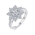 18k Gold Plated 925 Silver 1ct Moissanite Round Sunflower Series Wedding Ring-0-3