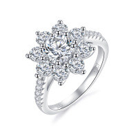 18k Gold Plated 925 Silver 1ct Moissanite Round Sunflower Series Wedding Ring-1 carat (with zircon as a secondary stone)  US size 8