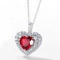 wholesale S925 Sterling Silver European and American Cross-Border New Personalized Light Luxury Cultivated Ruby Heart-Shaped Pendant Full Set with Zircon Necklace Wholesale-0-2