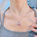 wholesale 925 Silver Trendy Pink Zircon Lava Design Melting Heart Necklace Ins Barbie Pink Collarbone Chain-0-2