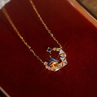 wholesale 925 Sterling Silver Castle Necklace New Design for Women with a Sense of Design, Luxury Shining Diamond Moon Fortress Collarbone Chain-Castle Necklace (Copper with Rose Gold Plated)