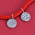 wholesale S925 Sterling Silver Fu Character Round Pendant Charm for Bracelet Necklace DIY Handmade Jewelry Accessories-0-2