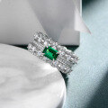 wholesale S925 Sterling Silver Women's Green Diamond 5*7 Rectangle 1ct Double Row Full Diamond Ring-0-3