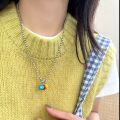 wholesale S925 Sterling Silver Enamel Resin Colorful Candy M&M Round Pendant Ins Style Versatile Necklace for Women-0-4