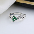 wholesale S925 sterling silver oriental pastoral style creative green leaf ring ins minimalist niche design index finger ring-0-3