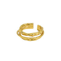 wholesale S925 Sterling Silver Korean Version INS Minimalist Niche Design Versatile Irregular Three-Layer Interwoven Open Ring-18K Gold [No. 13/Adjustable] Opening adjustable