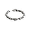 wholesale S925 sterling silver 011 Korean-style minimalist ring, vintage distressed twisted braid bead surface, open adjustable ring for women-0-4