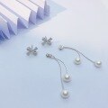 wholesale Sterling Silver Bow Pearl Earrings for Women, Small and Exquisite Design, Long Tassel Drop Earrings, Convertible Two-Way Wear Ear Jewelry-0-3