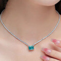 wholesale S925 Sterling Silver Simulated Emerald Necklace for Women, Single Row Full Diamond Choker Collarbone Chain, Luxurious-0-2