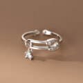wholesale S925 Sterling Silver Diamond-Inlaid Paper Clip Ring, Niche Ins Style Adjustable Finger Jewelry R01321-0-0