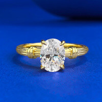 wholesale S925 silver gold-plated oval 6*8mm single diamond ring for women, simple and elegant starry halo ring-R1148 Gold Ring>Size 7