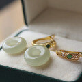 wholesale S925 Sterling Silver Gold-Plated Hotan Jade Donut Convertible Ear Clips, Luxury Fashion Filigree Hollow Earrings for an Elegant Look-0-1