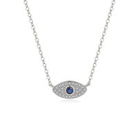 wholesale 925 Sterling Silver Vintage Zircon Evil Eye Necklace For Women, Small Batch Fashion Cross-border Choker-A2858-White Gold 925 Silver