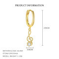 wholesale S925 Sterling Silver European And American Cross-border Personalized Musical Note Fashion Earrings For Women With Inlaid Sparkling Zircons, Luxurious French Style Trendy Minimalist Earrings-0-5