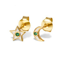 wholesale S925 Sterling Silver Star and Moon Diamond Inlaid Stud Earrings, Dainty and Delicate Five-Point Star, Ins-Style Daily Wear Versatile Ear Accessories-White 925 silver