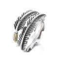 wholesale S925 Sterling Silver 3D Effect Feather Index Finger Ring Punk Adjustable Open Ring-0-4