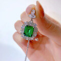 wholesale Sterling Silver New 925 Necklace for Women, European and American Retro Luxury 4ct Nano Green 9*11 Extravagantly Set Pendant for Women-0-3
