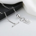 wholesale S925 Sterling Silver Creative OT Clasp Round Ball English Letter Square Pendant Necklace, Ins Trendy Light Luxury Style Collarbone Chain-0-3