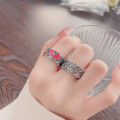 wholesale S925 pure silver ethnic style enamel glaze graceful lotus and koi fish ring vintage index finger ring-0-3