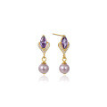 wholesale S925 Sterling Silver Cross-Border French Style Pearl Earrings for Women with Ins Style Purple Inlaid Crystals-0-4