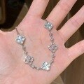 wholesale S925 Sterling Silver Wealthy Heiress Style Four-Leaf Clover Flower Shell Diamond-Inlaid Adjustable Bracelet for Women, Exquisite and Light Luxury Celebrity Fashion-0-1