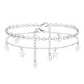 wholesale S925 Sterling Silver Ankle Chain with Layered 14K Gold Plated Star Charm, O-Link, and Disc Foot Jewelry Factory Direct, Cross-Border-0-0