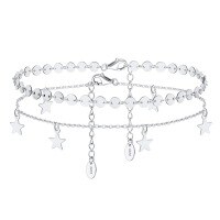 wholesale S925 Sterling Silver Ankle Chain with Layered 14K Gold Plated Star Charm, O-Link, and Disc Foot Jewelry Factory Direct, Cross-Border-14K gold