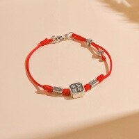 wholesale S925 Sterling Silver "Peace and Joy" Red String Couple Bracelet, Versatile Niche Design Woven Rope Accessory for Birth Year-SL010314 (Peace and Joy Red Rope Bracelet) 925 Silver