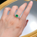 wholesale S925 Metal New 7*7mm Simulated Emerald Ring Simple Style for AliExpress-0-3
