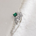 wholesale S925 Sterling Silver Dully Light Luxury Lab-Grown Zambian Emerald Princess Cut Crown Ring for Women-0-2