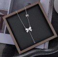 wholesale Metal material S925 small butterfly bow necklace women new luxury design pendant tassel collarbone chain gift-0-0