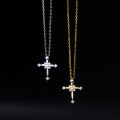 wholesale 925 Sterling Silver Necklace with Diamond Mini Cross Pendant Gentle Style Cross Flower Collarbone Chain D9379-0-0