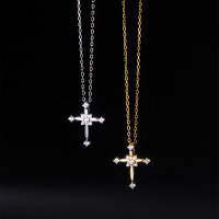 wholesale 925 Sterling Silver Necklace with Diamond Mini Cross Pendant Gentle Style Cross Flower Collarbone Chain D9379-S925 silver necklace silver 925 silver