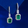 wholesale S925 Silver Ring, European and American Fashion Long Style Simulated Emerald 6*8mm Rectangle Cross-Border Earrings-0-3