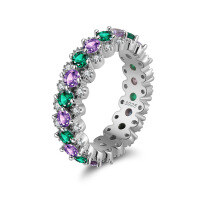 wholesale S925 Sterling Silver Light Luxury Diamond-Inlaid Colored Zircon Ring for Women, Wholesale of Minimalist Advanced Rings-Platinum, approximately 5.26" (8 oz)