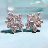 wholesale Sterling silver, Zhuozhifan Jewelry new luxury micro-set petal earrings,ins,。-E198 Platinum &gt; 925 Silver